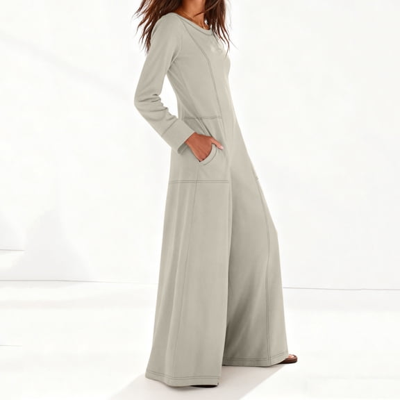 AUNVITO Women's Loose Fit Wide Leg Jumpsuit with Zipper Front Casual and Trendy