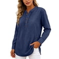 thumbnail image 4 of Womens Denim Shirt Long Sleeve Button Down Shirt Casual Jean Shirt Jacket Vintage Denim Blouses Tops with Pockets Blue XXL, 4 of 6