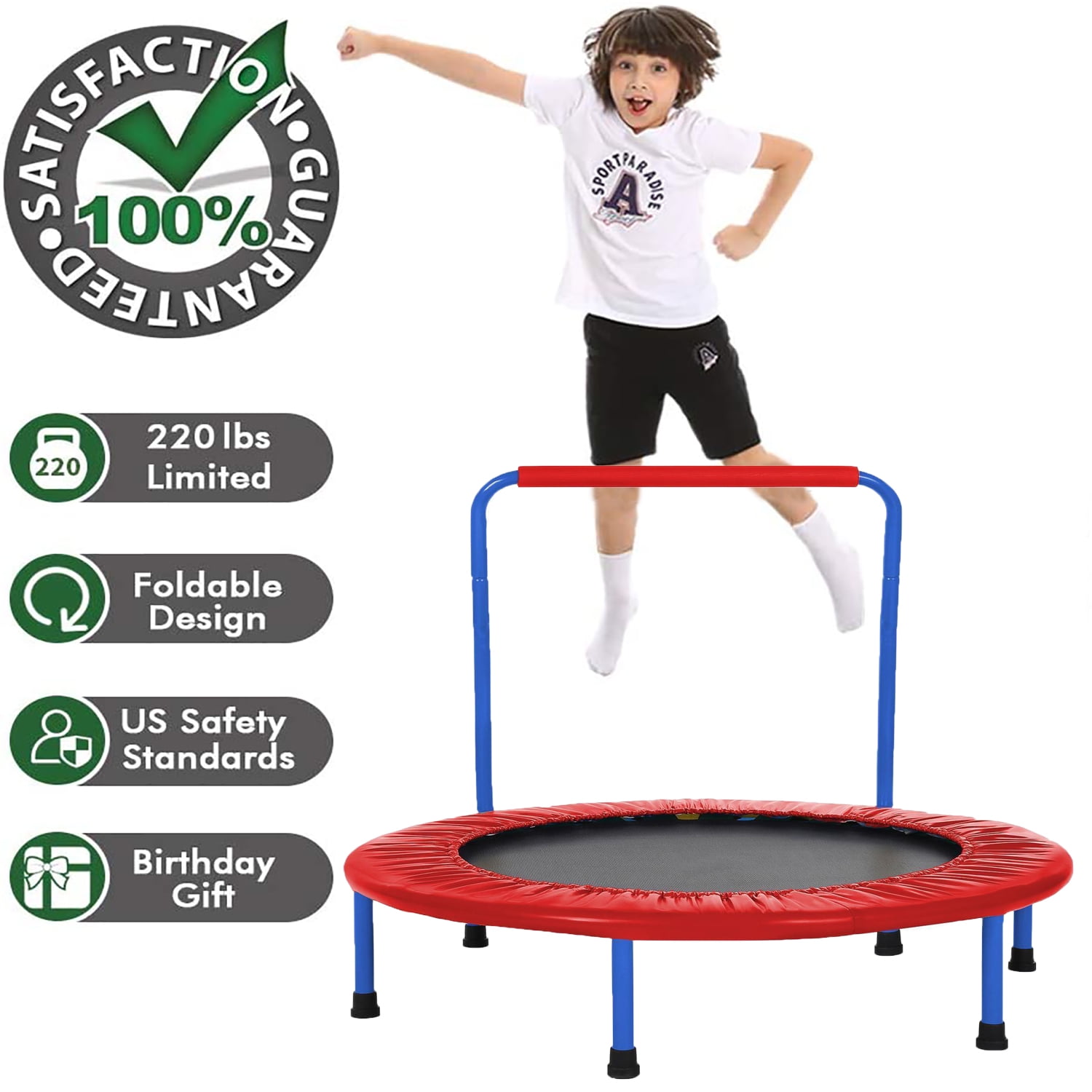 36" Mini Trampoline, Toddler Trampoline with Safety Handlebar, Indoor