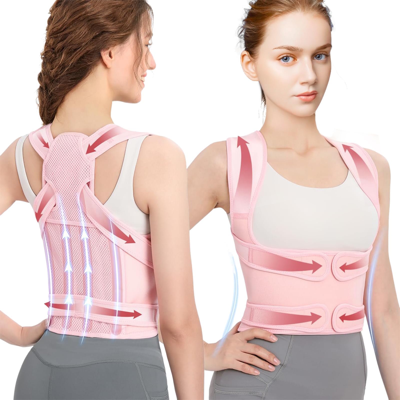 Posture Corrector for Women and Men, Adjustable Back Straightener Posture Corrector,Upper Lower Back Brace Support Belt for Men Women Body Neck Shoulder Trainer (XL, Grey)
