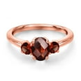 thumbnail image 3 of Gem Stone King 18K Rose Gold Plated Silver Red Garnet Engagement Ring for Women | 1.40 Cttw | Oval Checkerboard 7X5MM | Gemstone January Birthstone | Size 7, 3 of 6