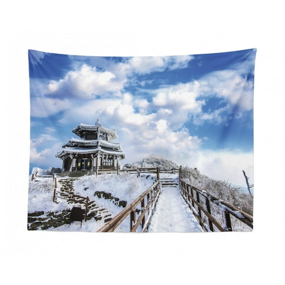 Snow Mountain Tapestry, Mountaineering Theme Illustration with Climbers Silhouettes, Fabric Wall Hanging Decor for Bedroom Living Room Dorm, 2 Sizes, Purpleblue and Multicolor, by Ambesonne