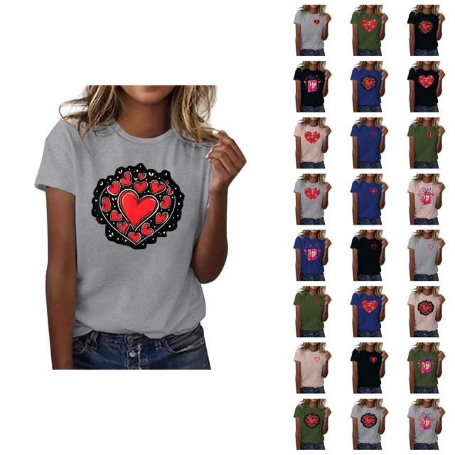 T-shirt Femme Saint-Valentin 2026 Manches Courtes Col Rond Graphique Cœur d'Amour