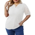 thumbnail image 2 of Cueply Women's Plus Size Tops Summer Short Sleeve Dressy Casual Blouse Shirts Waffle Knit Lace, 2 of 6