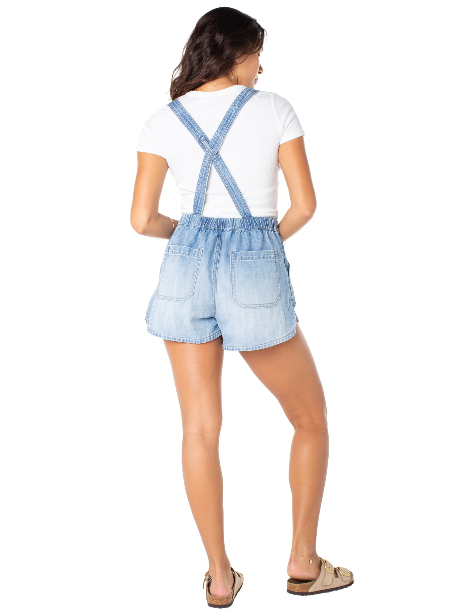 Celebrity Pink Women's Drapey Denim Dolphin Hem Shortalls, Sizes XS-XXXL