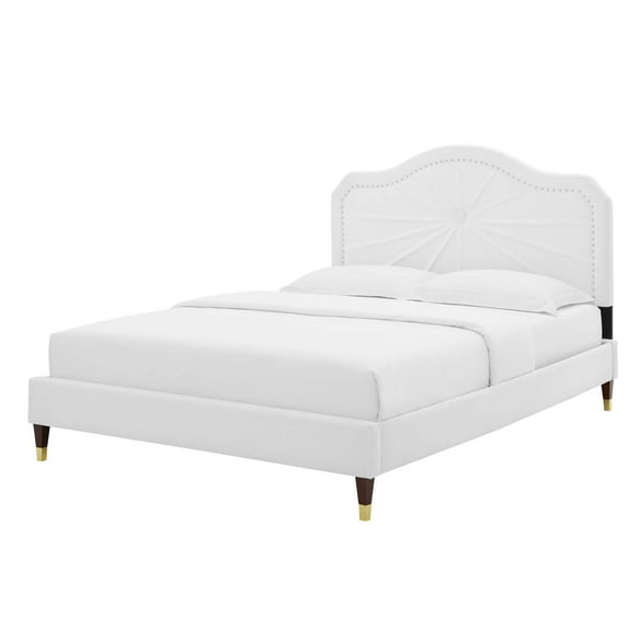 Platform Bed Frame, Twin Size, Velvet, White, Modern Contemporary Urban Design, Bedroom Master Guest Suite