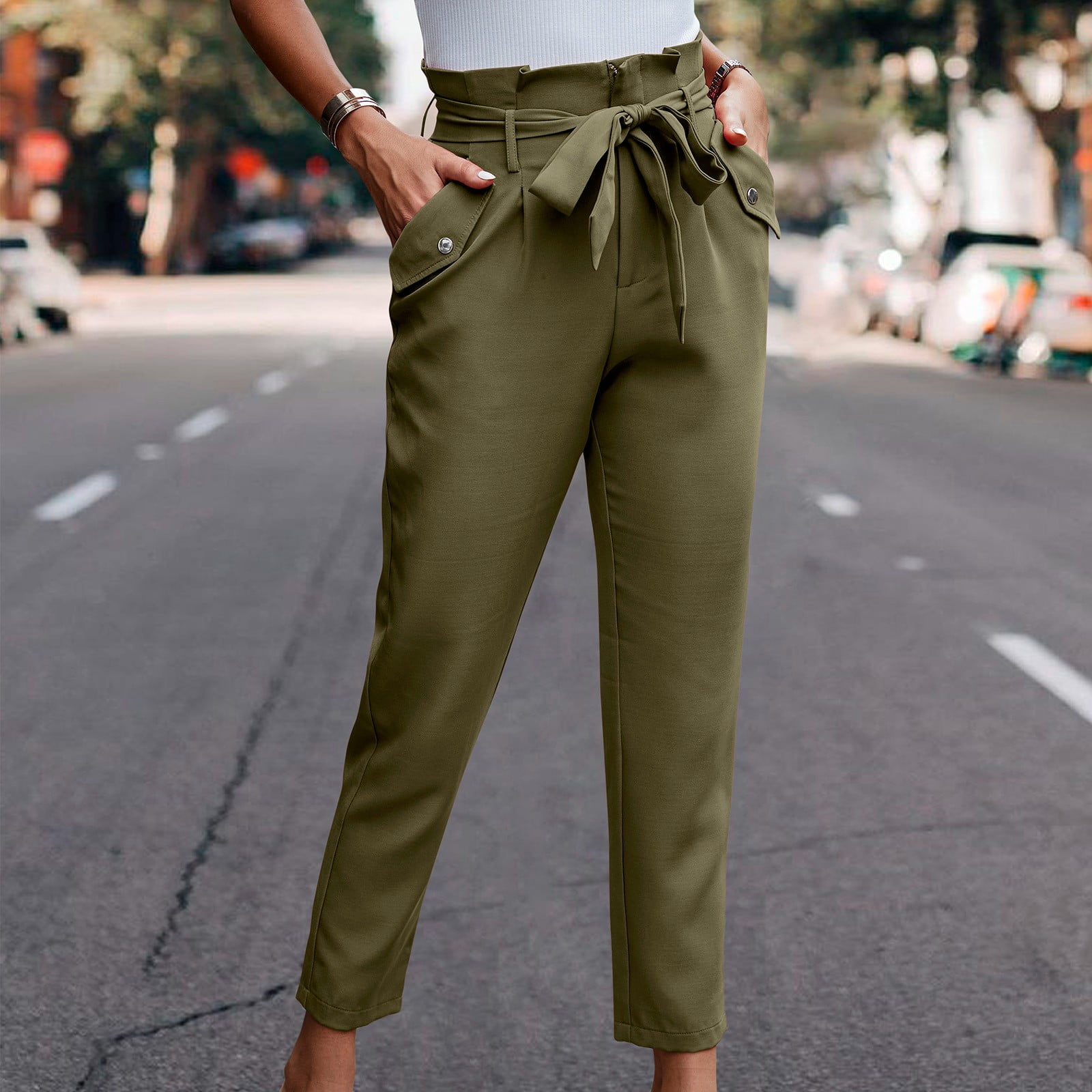 Women Office Elegant Straight Trousers Elastic Waist Wide Leg Jeans Fashion  Casual Work Pants price in UAE  Amazon UAE  kanbkam