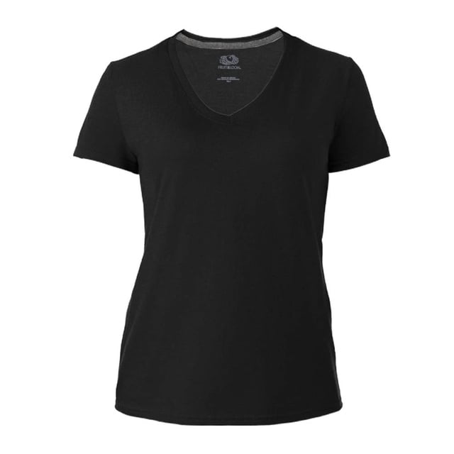 Playera Fruit Of The Loom para Mujer, Cuello V Manga Corta Negro Talla CH