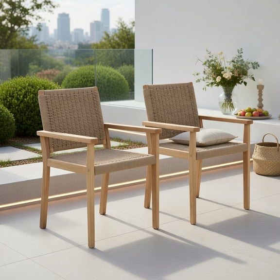 GVN Outdoor Kitchen Chair, Dinner Chairs,Indoor Outdoor Wood Chair Set of 2-Natural