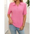 thumbnail image 2 of EASYBRA Women Cable Knit Sweater Polo Collar Loose Fit Pullover Casual Wear Cotton Polyester, 2 of 9