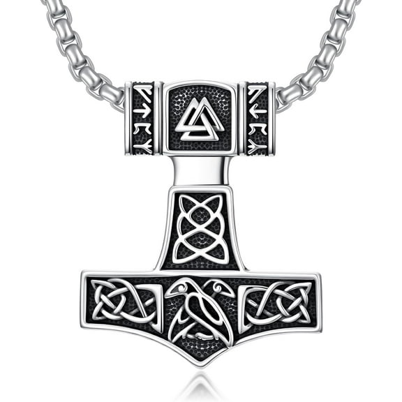 DVEATR Viking Thor's Hammer Necklace 925 Sterling Silver Norse Mjolnir Amulet Pendant Jewelry for Men Women with 22'' 2'' Stainless Steel Chain
