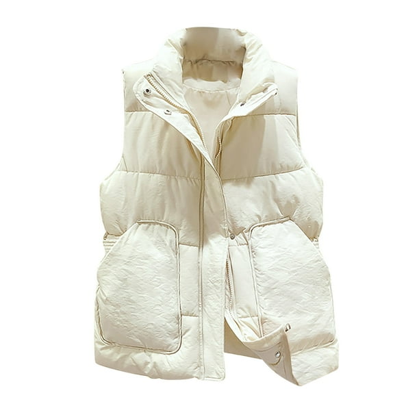 Chaquetas para mujer, chaleco de bolsillo, chaqueta corta, invierno, sin mangas, cuello vuelto, cremallera, prendas de vestir exteriores sólidas Odeerbi ODB-3