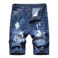 thumbnail image 1 of Men‘s High-end Ripped Personality Camouflage Stitching Trend Denim Shorts Hip Hop Work Shorts Men Summer Pants Jeans, 1 of 5