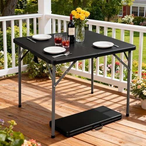 34 Inch Square Folding Table, Heavy Duty Card Table with Portable Foldable Design, Compact PVC Tabletop & Metal Frame for Indoor Outdoor Dining Parties, White$$Garden & Patio