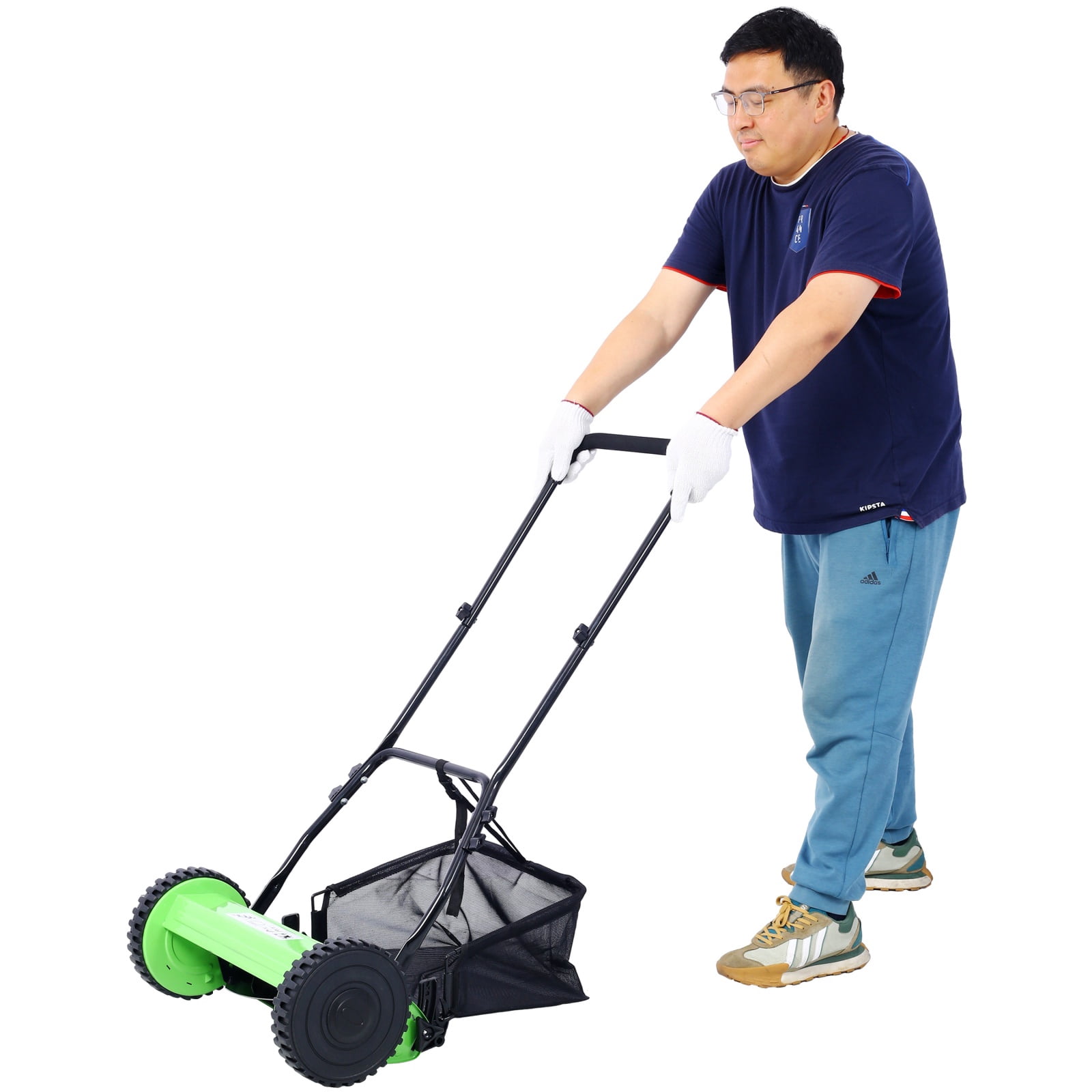 14" 5-Blade Push Reel Lawn Mower with Grass Catcher - Manual Eco-Friendly Lawn Mower