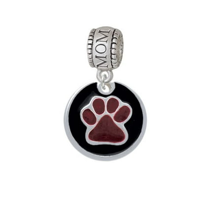 3/4'' Maroon Paw in Black Circle - Mom Charm Bead