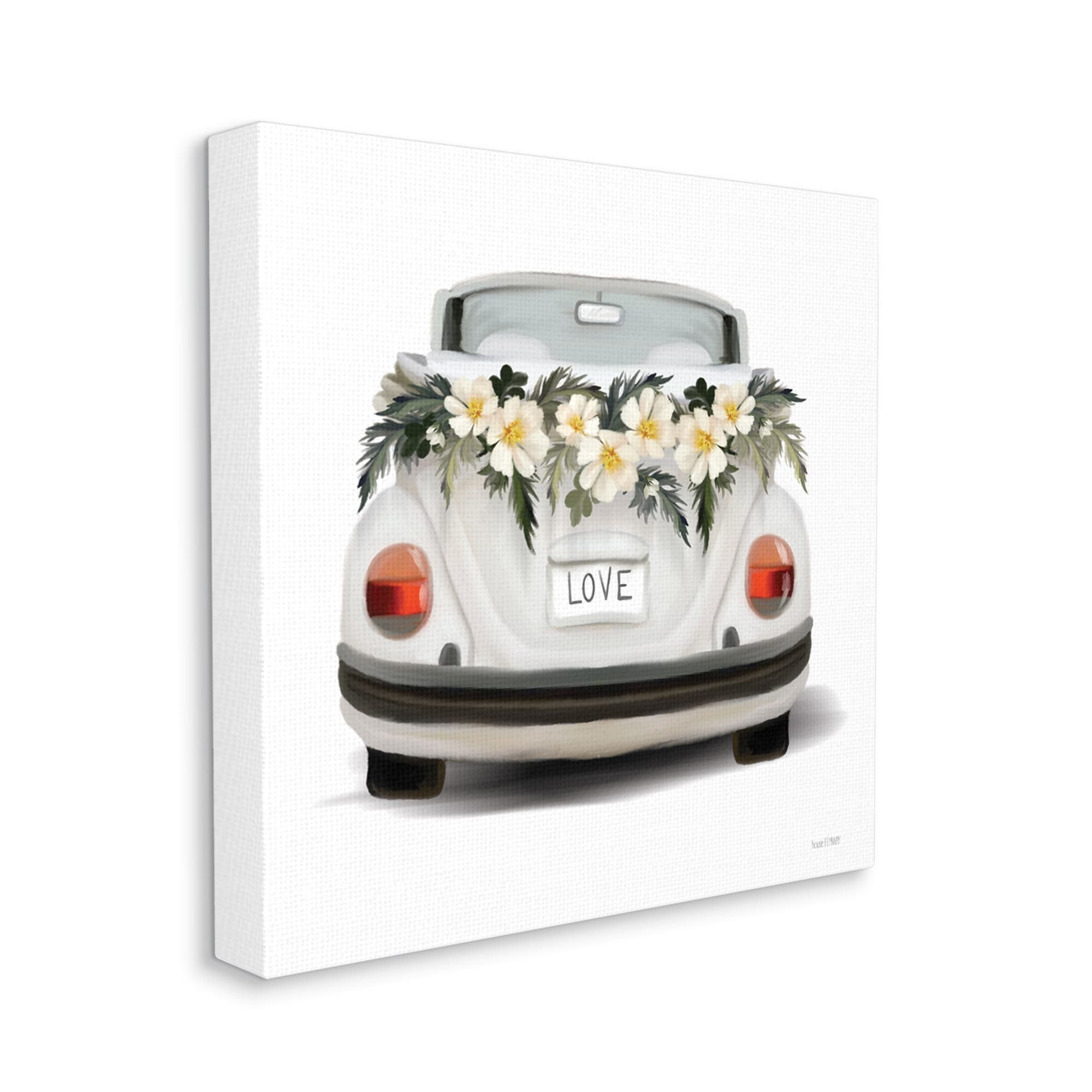 Stupell Industries Love Text White Convertible Car Flower Blossom Wreath Canvas Wall Art, 17 x 17, Design by House Fenway