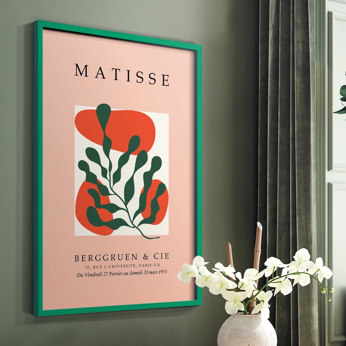 Matisse CDLXXII in Green Solid Wood Framed Print No Nail Hanging