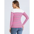 thumbnail image 4 of DARING DIVA Women's Color Block Striped Knit Top Long Sleeves T-Shirt M Red White, 4 of 6