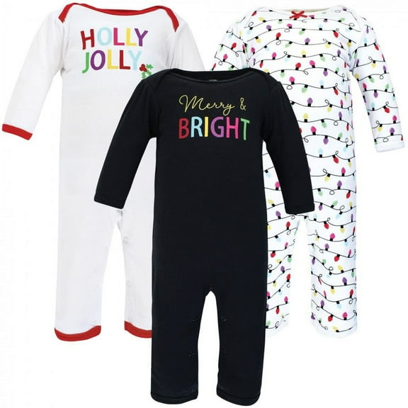 Hudson Baby Infant Girl Cotton Coveralls, Merry And Bright, 0-3 Months