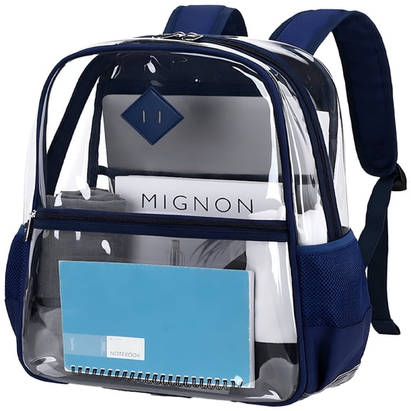 GASTROPOD Clear Backpack Heavy Duty, PVC See Through Book Bag for School Stadium Approved Transparent Backpack, Navy Blue
