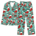 thumbnail image 5 of HOMBOM Green Christmas Pajamas for Women Sleepwear Button up One Sets Fall Festive Long Sleeve and Pants Womens Lounge Sets, 5 of 5