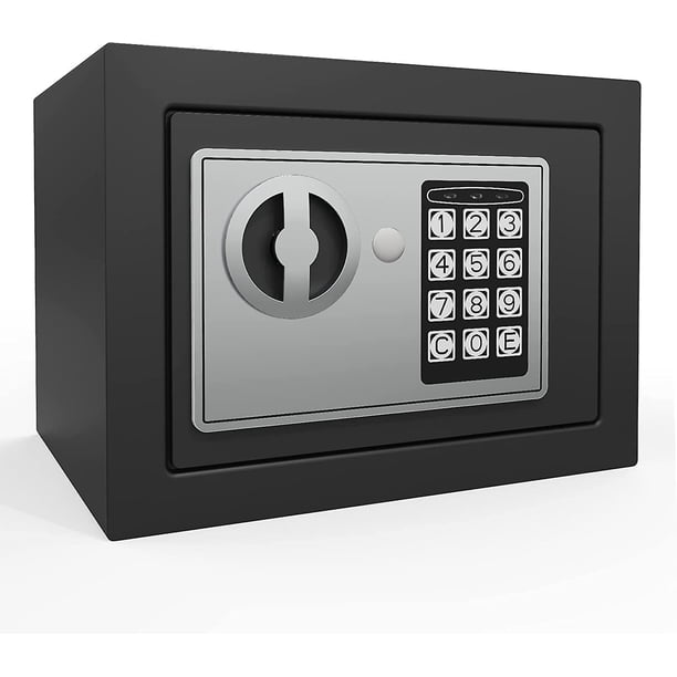 Caja de seguridad Teclado de seguridad electrónica digital Mini cajas fuertes pequeñas con caja fuerte gris y caja de seguridad para uso comercial en viajes de oficina en el hogar, 0.236 pies cúb