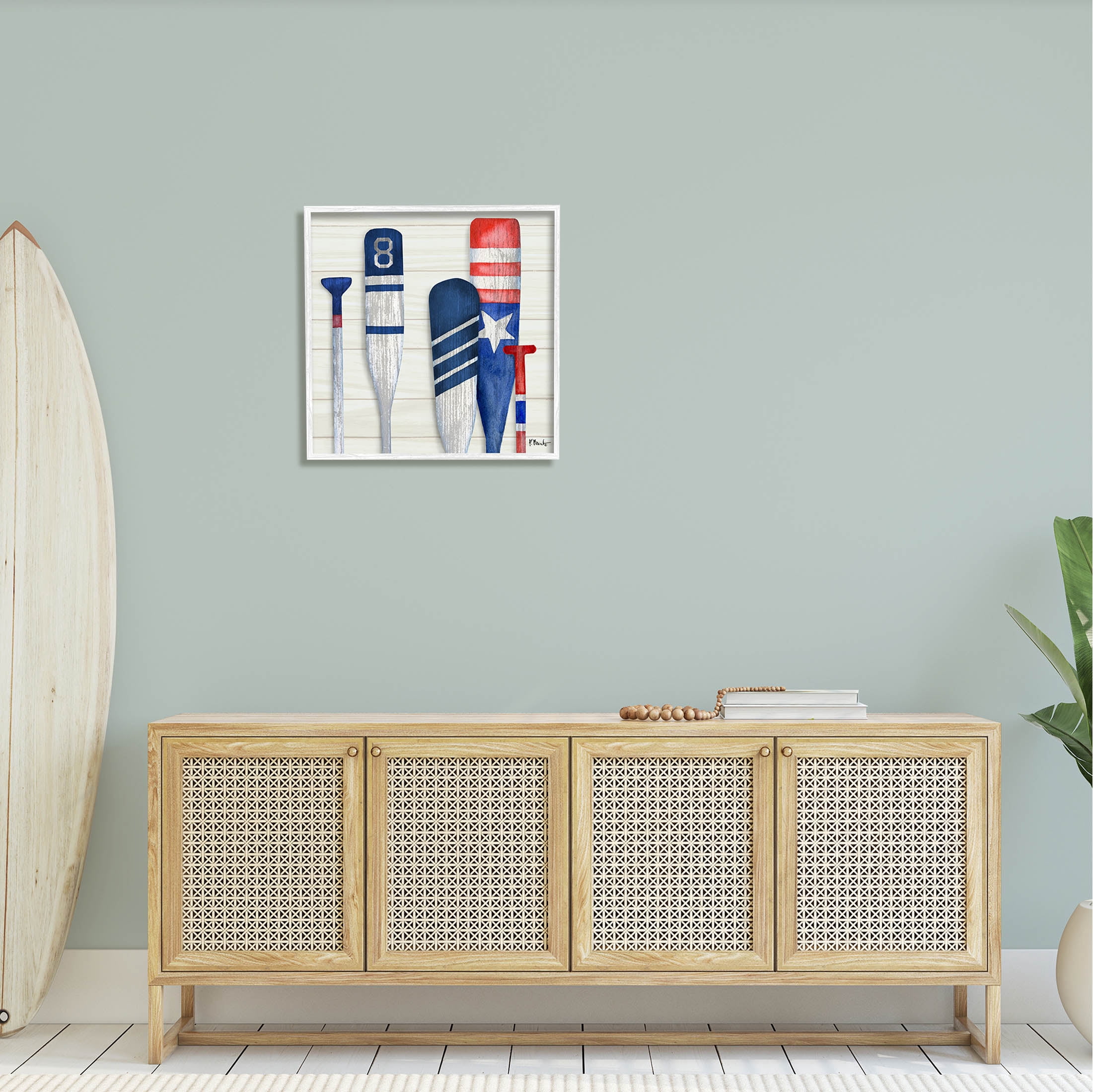 Stupell Industries Port Oars Rustic Americana Patterns Graphic Art White Framed Art Print Wall Art, Design by Paul Brent