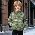 thumbnail image 6 of Spazoro Boys Padded Jacket with Pockets, Stand Collar Regular Fit Dinosaur Print Full Zip Elastic Cuffs Winter Outerwear for Kids Army Green Size 8-9, 6 of 9