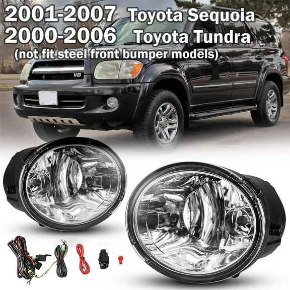 Pair Fog Lights For 2000-2006 Toyota Tundra /2001-2007 Toyota Sequoia Fog Lamps with Bulbs 9006 12V 51W Driving Lamps Replacement Included Wiring Kit & Switch