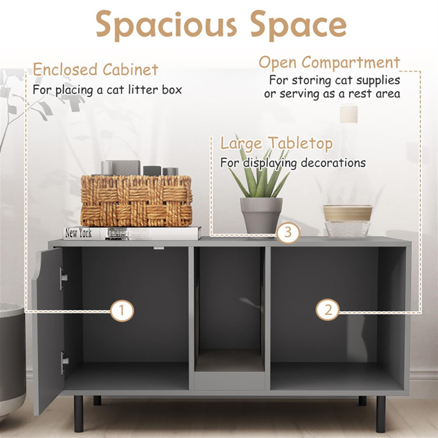 Kadyn 40" Cat Litter Box Enclosure Furniture with Scratching Board, Hidden Litter Box for Cats, Cat House Furniture for Side Table or Nightstand, Gray