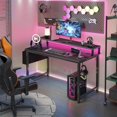 thumbnail image 3 of Gaming Desk with Power Outlets and LED Lights, 40 Inch Gamer Desk Table with Charging Station, Home Office Computer Desks with Monitor, Black, 3 of 18