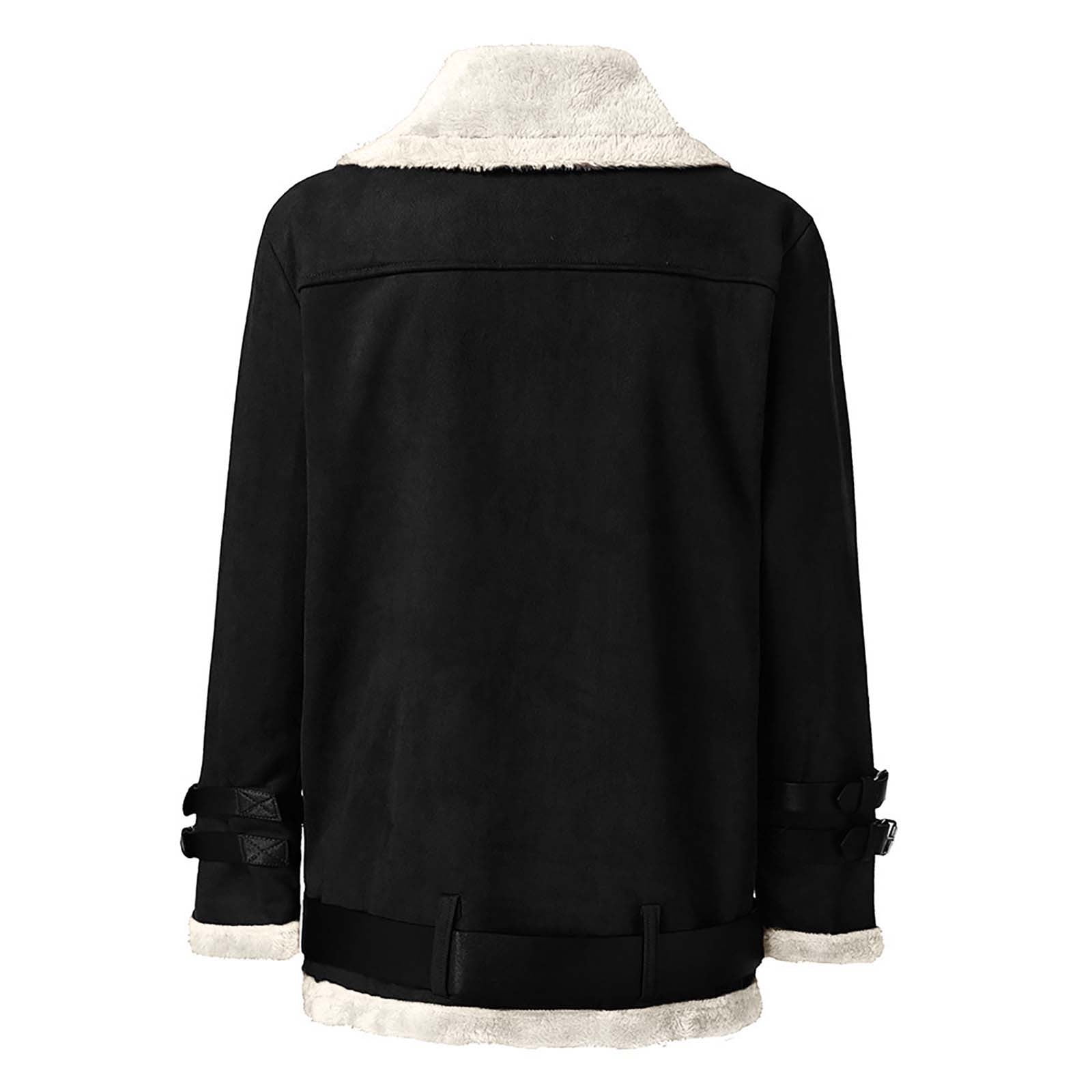 QATAINLAV Mothers Day Gifts! Womens Fashion Suede Faux Leather Sherpa Jackets Long Sleeve Warm Fleece Coat Zip Up Lapel Motorcycle Short Jackets Black M