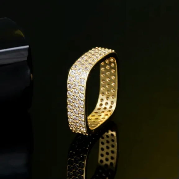 Unique Dark Blue Zircon Black Gold Square Round Ring for Female Engagement Party