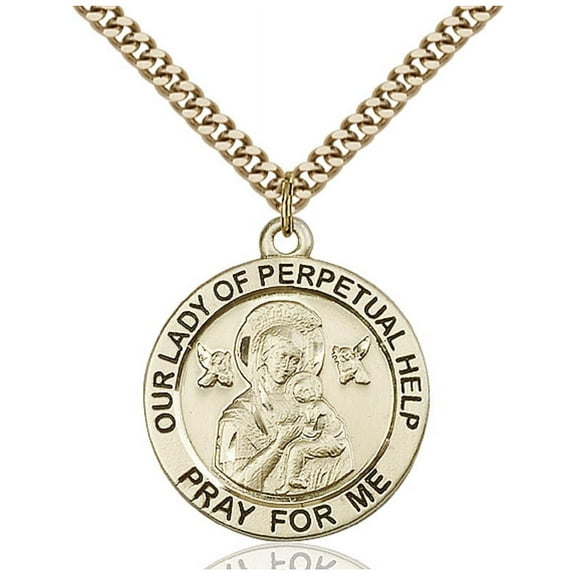 Gold Filled Our Lady of Perpetual Help Pendant 1 x 7/8 inches with Heavy Curb Chain