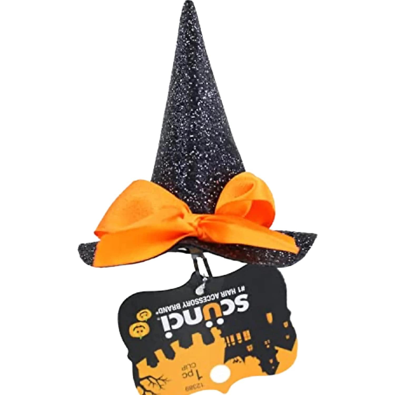 Scunci Halloween Glitter Black Witch Hat Hair Clip, 1Piece