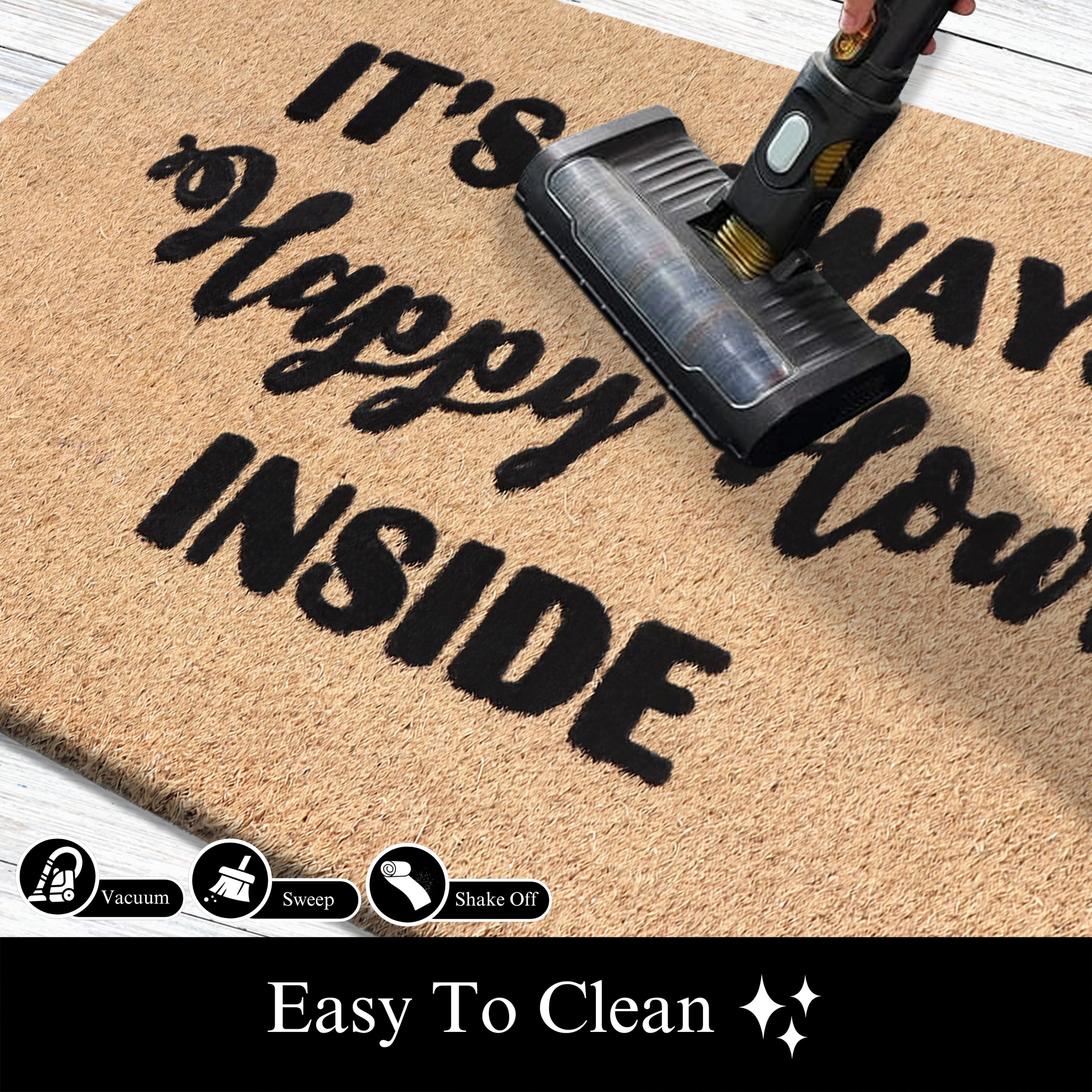 A1HC Natural Coir Flocked Doormat, Happy Hour Black , 24"x36", Durable Outdoor Welcome Mat, Non-Slip, Pet Friendly, Fade Resistant