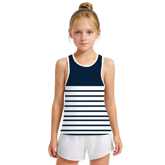 piuwrlz Children Girls Boys Sleeveles Tank Tops for Toddler Refreshing Vest Fashionable Round Neck Stripe Pullover Navy Size 8 Years