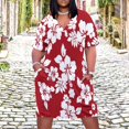 thumbnail image 2 of Hawaiian Pattern - Red Plus Size Summer Dress Women Casual Printed V Neck Short Sleeve Hawaii Boho Beach T Shirt Dress, 2 of 8