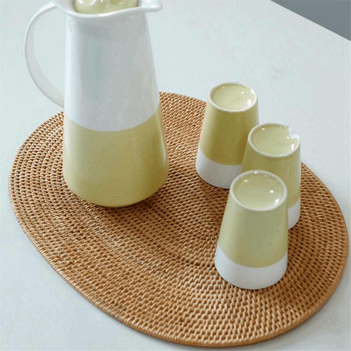 4X Rattan Woven Placemats Oval Round Table Mats Non Slip Heat Place Mat Natural Multipurpose Placemat 30X40cm,4 * Placemat