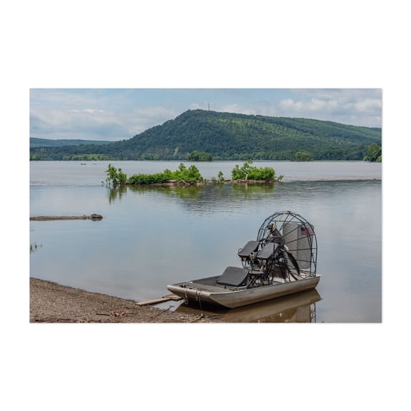Airboat Docked along the Millersburg PA Shoreline - Millersburg Pennsylvania Photography Lake Boat Nature Scenic Water Landscape Patriotic Unframed Wall Art Print 4 x 6 inches