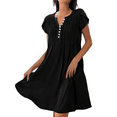 thumbnail image 1 of Vestido de Verano para Mujer, Corta, Cuello en V, Holgado, Informal, Plisado, Túnica Larga, para Playa, Color Negro, Talla XXL, 1 of 5