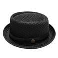 thumbnail image 3 of Pork Pie Hats for Men Summer Unisex Summer Breathable Mesh Pork Pie Hat Lightweight Retro Straw Sun Protection Fedora with Flat Top Short Brim for Beach Jazz Outdoor Daily Wear,Black, 3 of 4