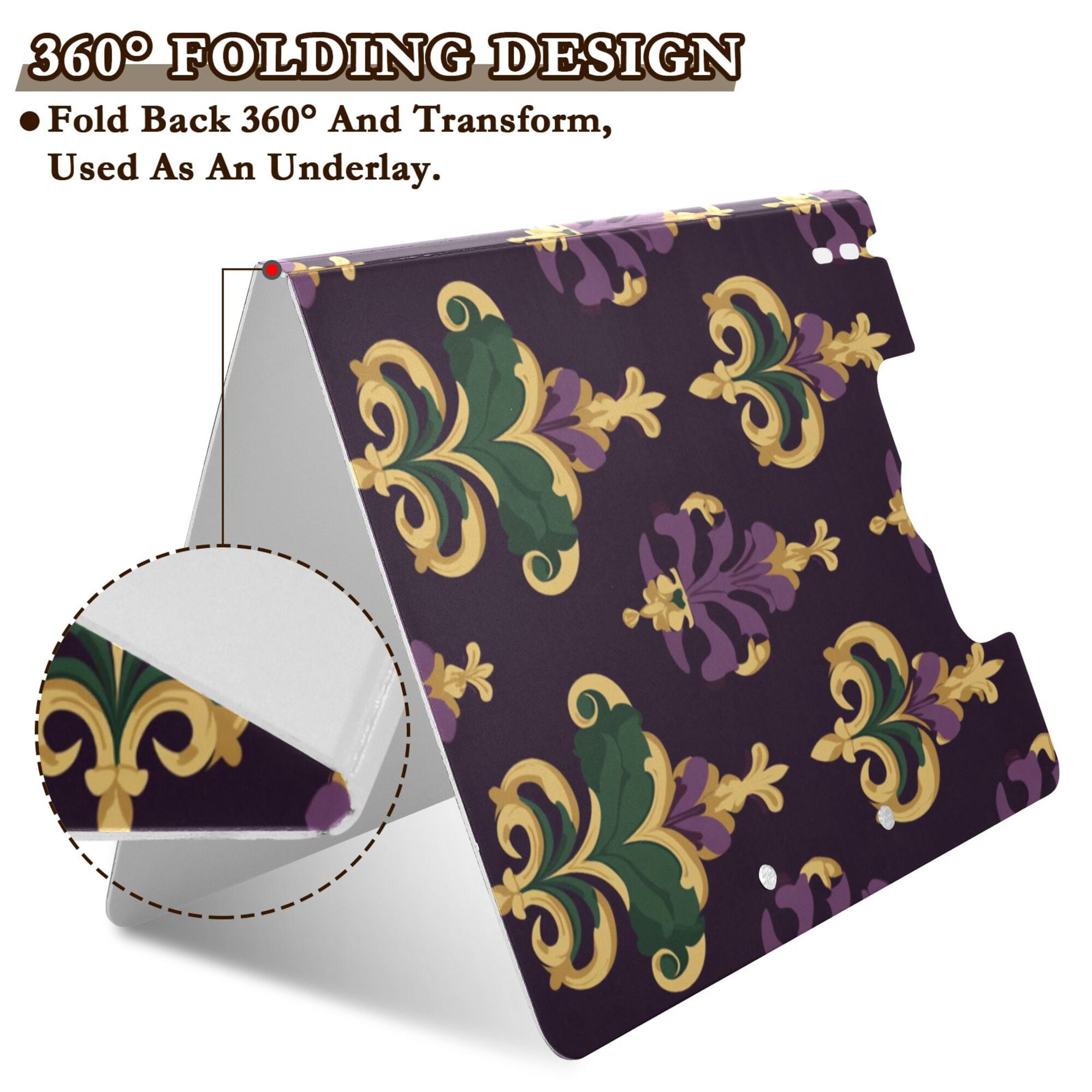 FORMRS A4 Clipboard Folder with Pen Holder Horizontal Foldable School Office Binder, Gold and Purple Floral Pattern