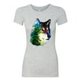 thumbnail image 2 of Earth Wolf Trees Mountains Nature Animal Lover Womens Slim Fit Junior Tee, Heather Grey, X-Large, 2 of 3