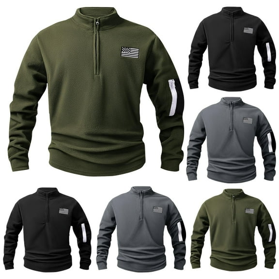 Momasggi Quarter Zip Sweatshirt for Men Loose Fit Long Sleeve Stand Collar Tactical Pullover American Flag Graphic Sweatshirt Fall Winter Fleece Sweatshirts Gray 2XL