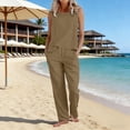 thumbnail image 2 of 2 Piece Sets for Women Summer Outfits Beach Vacation Clothes Wide Leg Crop Pants Khaki L(L), 2 of 6