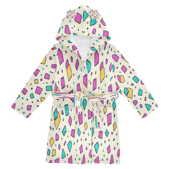 FORMRS Niños Bathrobe Unisex Hooded Robe Soft Plush Pajamas Sleepwear, Size 2-3T, Beige Retro Pattern