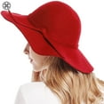 thumbnail image 6 of Women's Wide Brim Wool Ribbon Band Floppy Hat Vintage Wool Winter Hat Felt Fedora Floopy Beach Sun Cap Red, 6 of 7