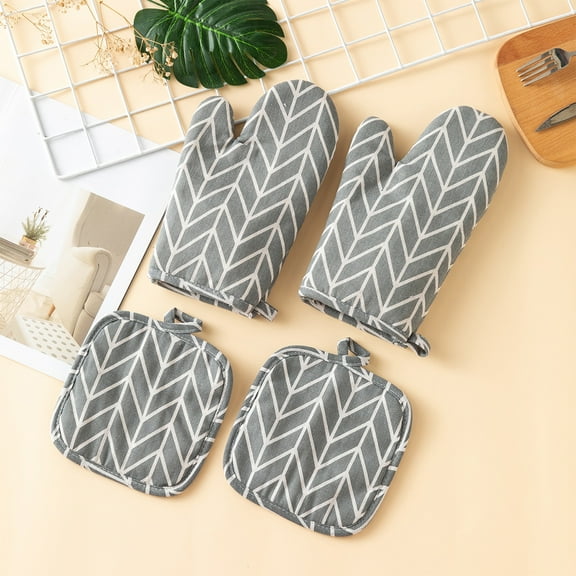 LHNFT 4-Piece Set Oven Mitts and Potholders BBQ Gloves-Oven Mitts and Pot Holders with Recycled Infill Silicone Non-Slip Cooking Gloves for Cooking Baking Grilling